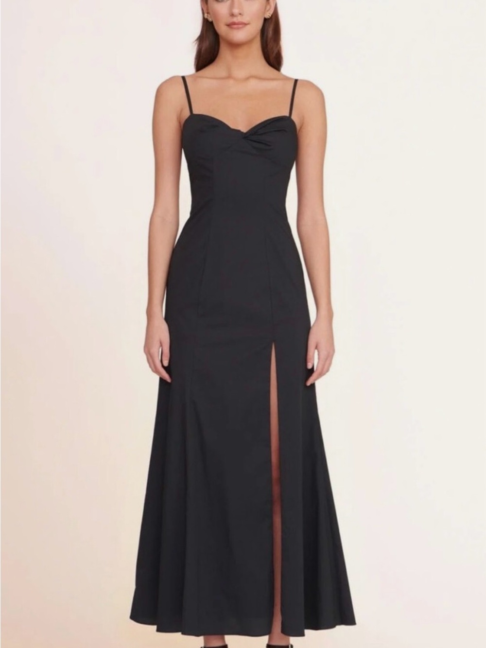 STAUD Nataly Black Spaghetti-Strap Maxi Dress with Front Slit NWT